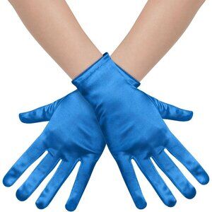 Women's Formal Short Blue Satin Gloves Bridal Wedding Banquet Party Costume